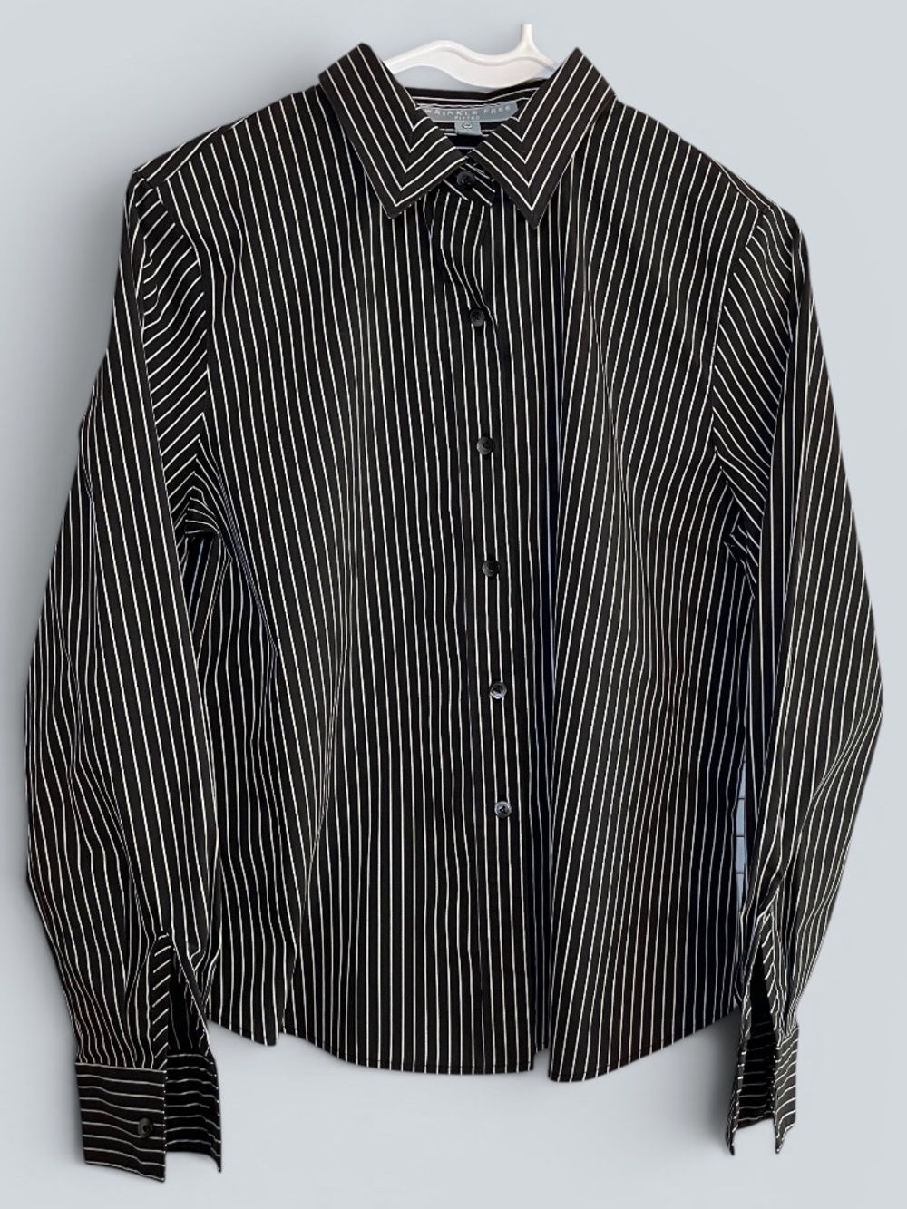 Foxcroft Wrinkle Free Fitted Black White Striped Shirt Size 10P
